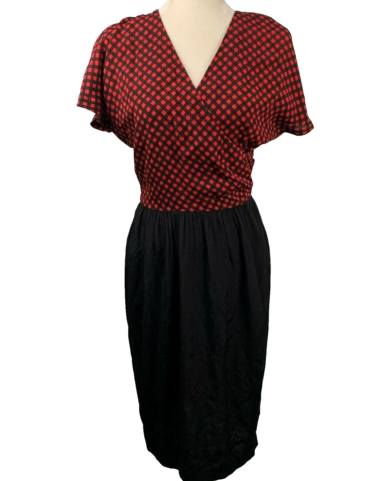 Vintage Jane Singer Wrap Dress Womens Size M Red Black Cardigan Set