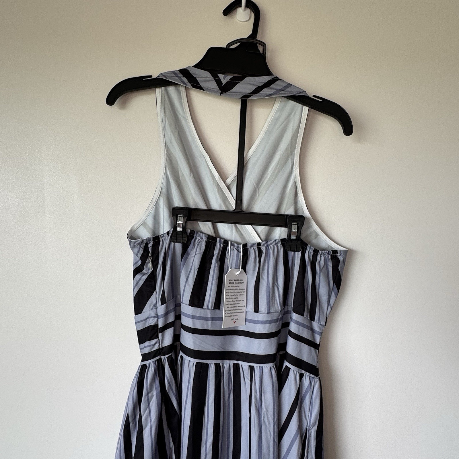 Layered Elegant Striped Sleeveless Halter Dress w/ Pockets Side Zipper Slit Sz M