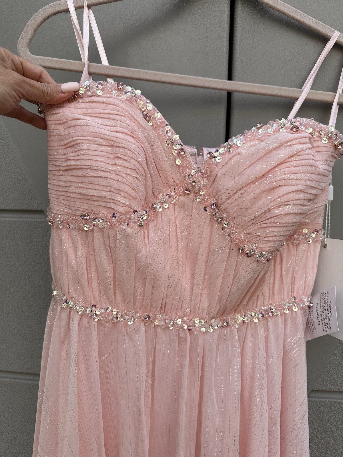 Mac Duggal Strapless Beaded Ruffle High Low Prom Gown in Ice Pink Sz 6 Princess