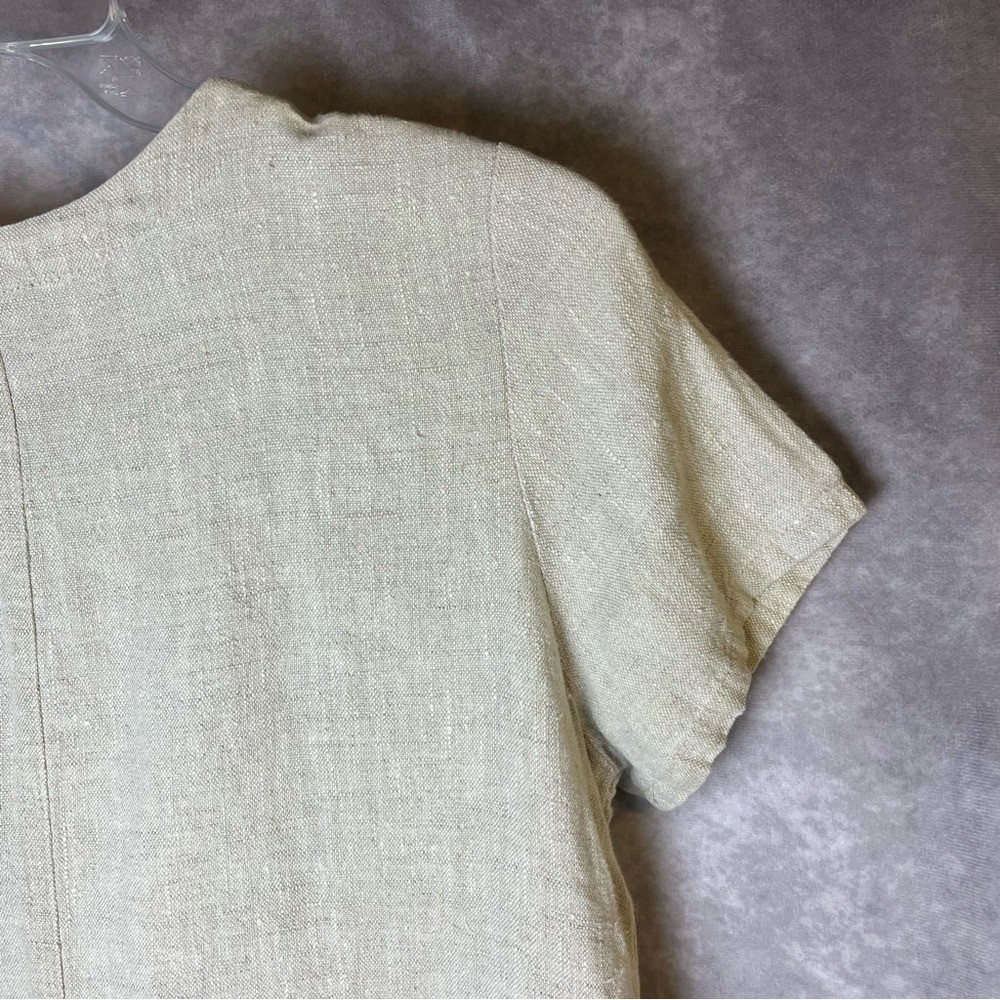 Sunbelt Beige Linen Shift Dress Summery Rustic Minimalist Medium Pockets Classy