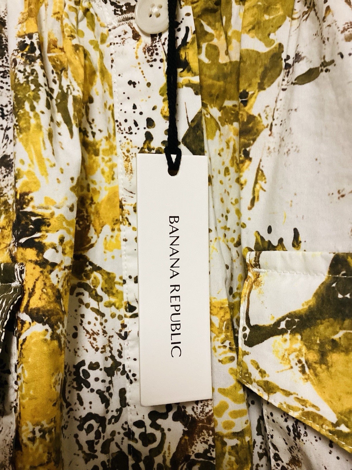NWT $180 Banana Republic Yellow Camo Splatter Pocket Midi Shirt Dress Sz Small