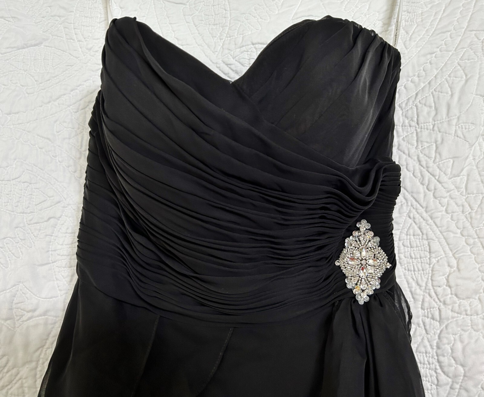 Nwt Saison Blanche Couture Tiered Ruffle Strapless Jeweled Evening Dress Sz 8