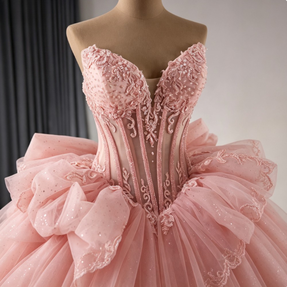 Elegant Strapless Quinceanera Dresses Glitter Tulle Court Train With Bow Custom