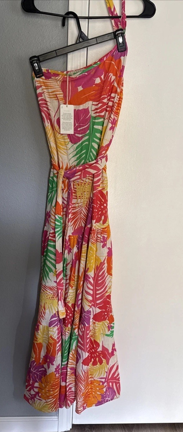 Stark X Liberty Dress 100% Linen NWT$276 Maxi One Shoulder Women’s Size Small