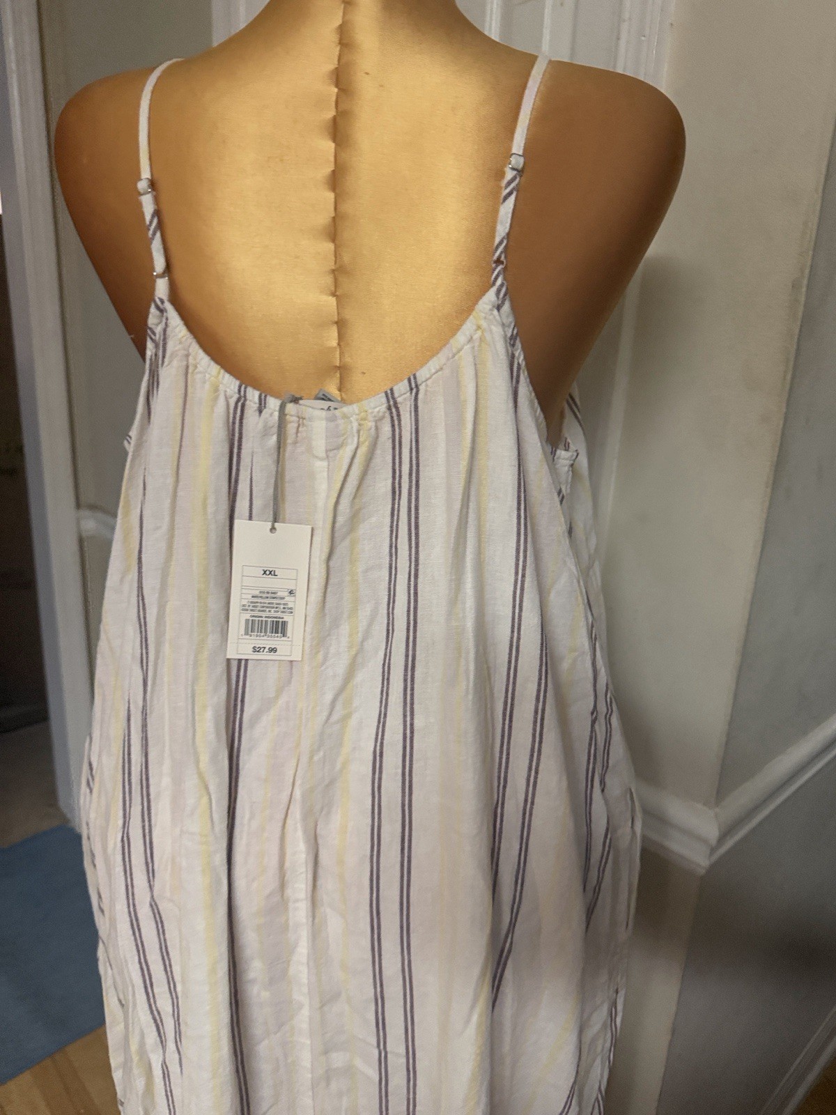 A New Day White Yellow Purple Striped Maxi Sundress Adjustable Scoop Neck XXL