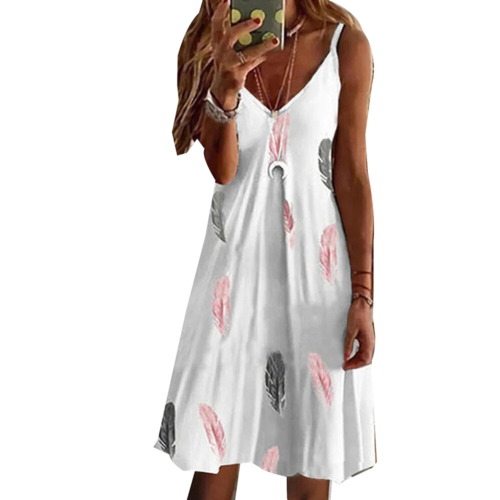 Womens Boho Floral Summer Beach Sundress Ladies Cami Dress Strappy Mini Dress US