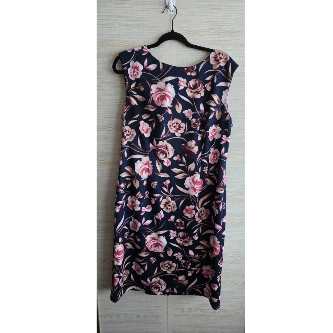 Glamour Navy Pink Floral Sleeveless Sheath Dress Size 16 Knee Length Boat Neck