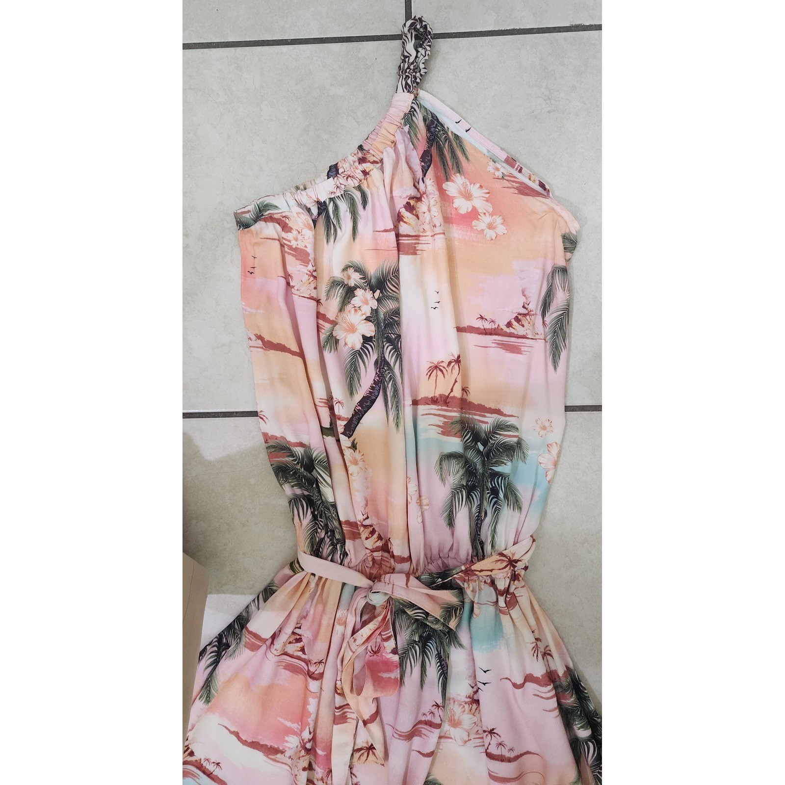 Agua Bendita Afrodita Luau 8046 One Shoulder Tropical Mini Dress Pink Medium NWT