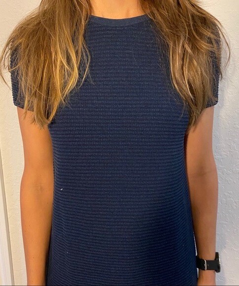New Theory Gelton Dynamic Stretch Ribbed Knit A-Line Mini Dress Dark Blue Navy S