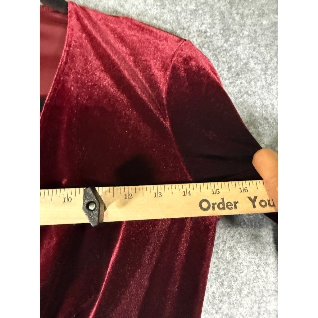 American Apparel Dress Medium Burgundy Velvet Deep V Neck Long Sleeve Skater Min