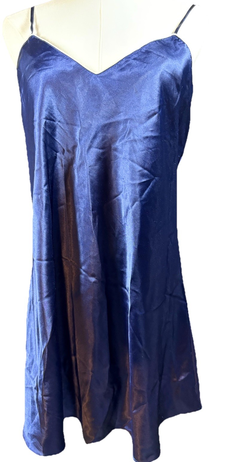 Dark Blue Satin Slip Dress Mini Boho Chic Sleeveless Sleep Solutions Size Large