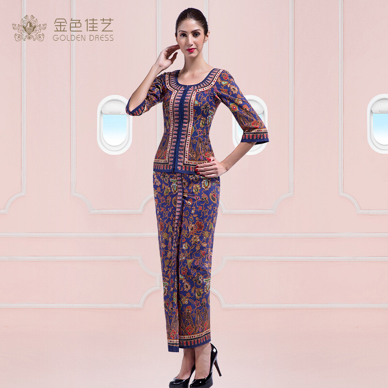 Women Flight Attendant Dress Southeast Asia Nyonya Malaysia Clothes Top Dress