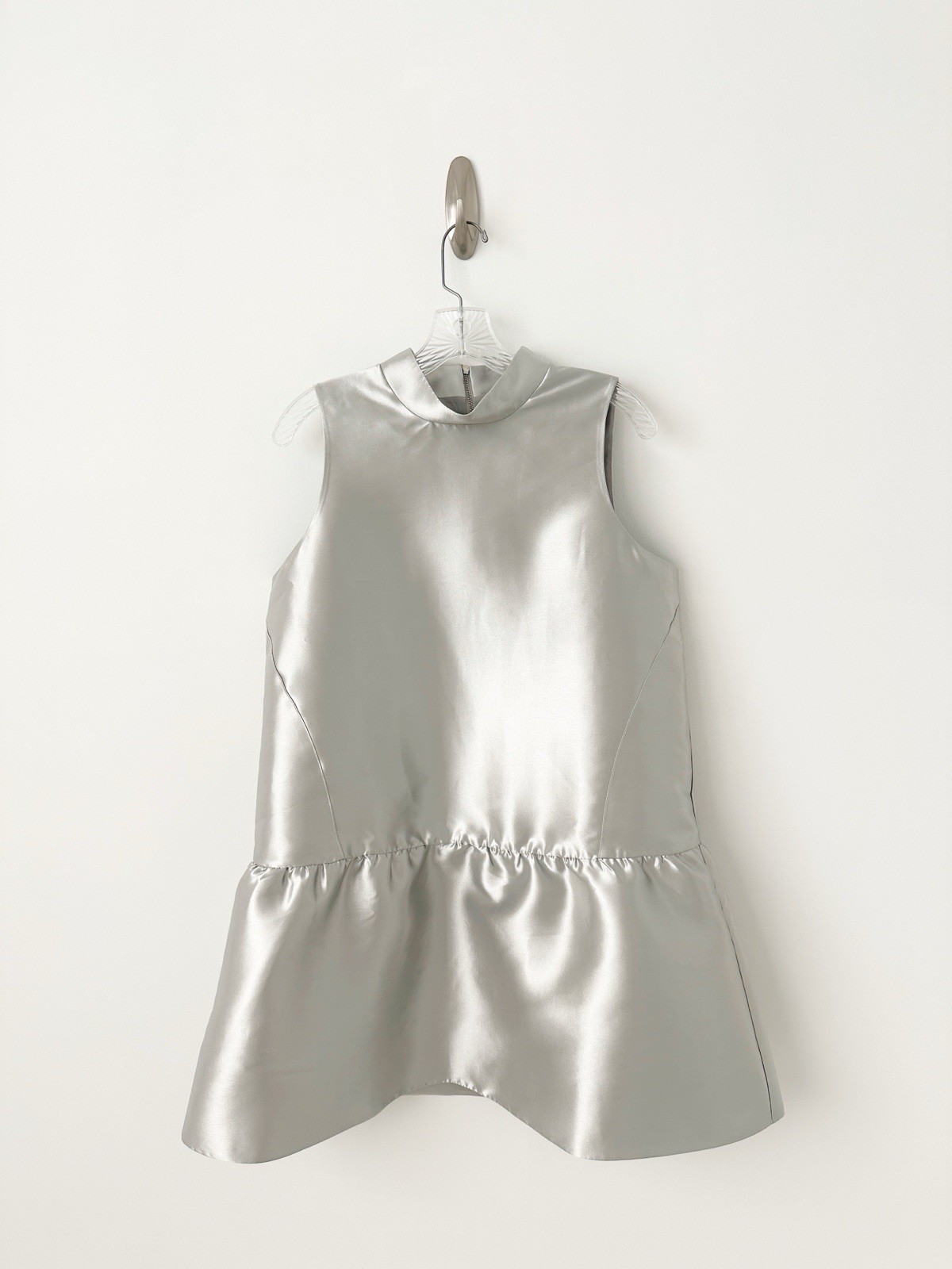 NWT Anthropologie ALIGNE Blaze High-Neck Drop-Waist Satin Mini Dress 12 Silver