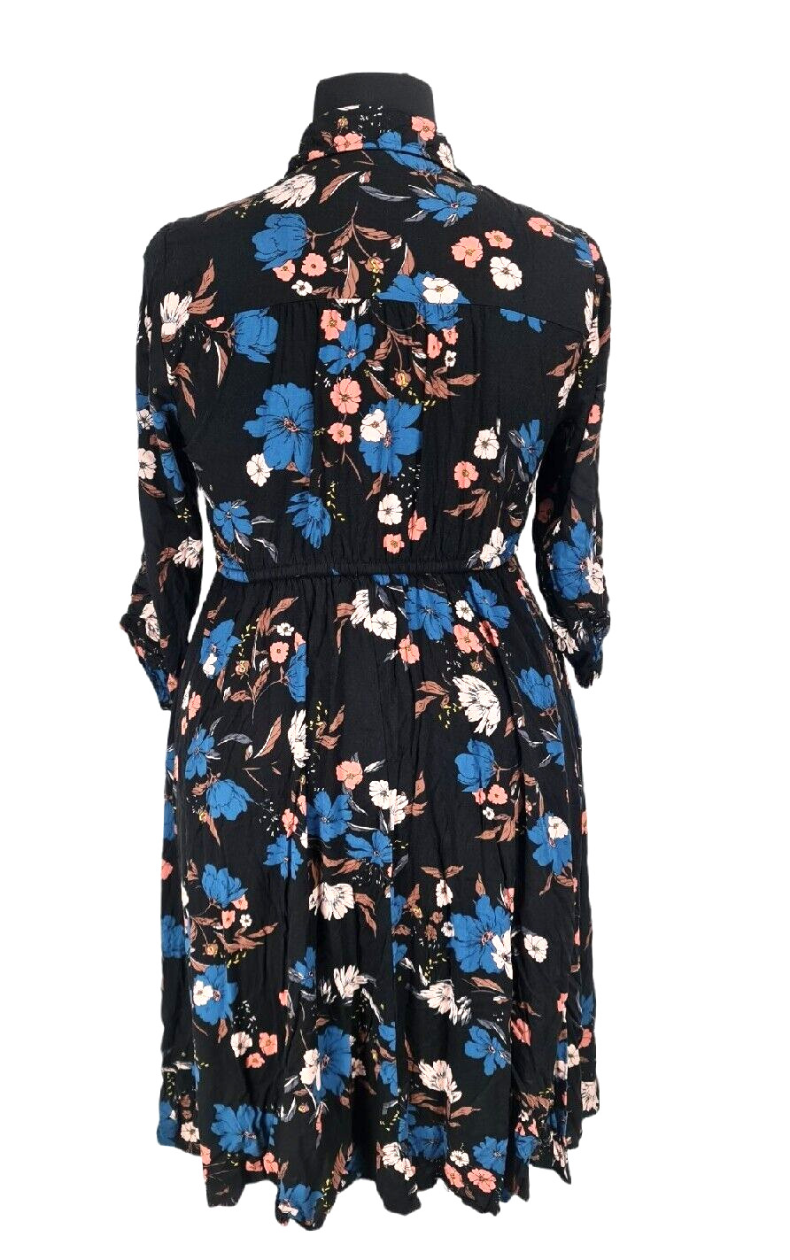 TORRID Women Button Up Shirt Dress Plus 0X Black Floral 3/4 Sleeve No Stretch