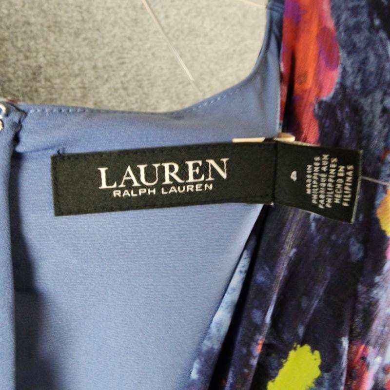 Lauren Ralph Lauren Print Ruffle-Trim Crinkle Georgette Gown Womens 4 Blue Multi