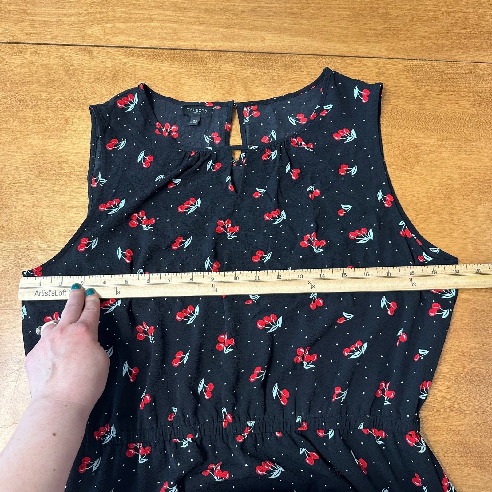 TALBOTS Cherry Print Fit & Flare Midi Dress Rockabilly Notch Neck Sz 16 Petite