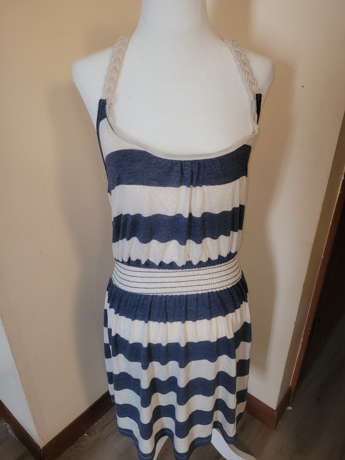 Ocean Drive Blue/White Striped Scoop Neck Sleeveless Midi Sundress Size S