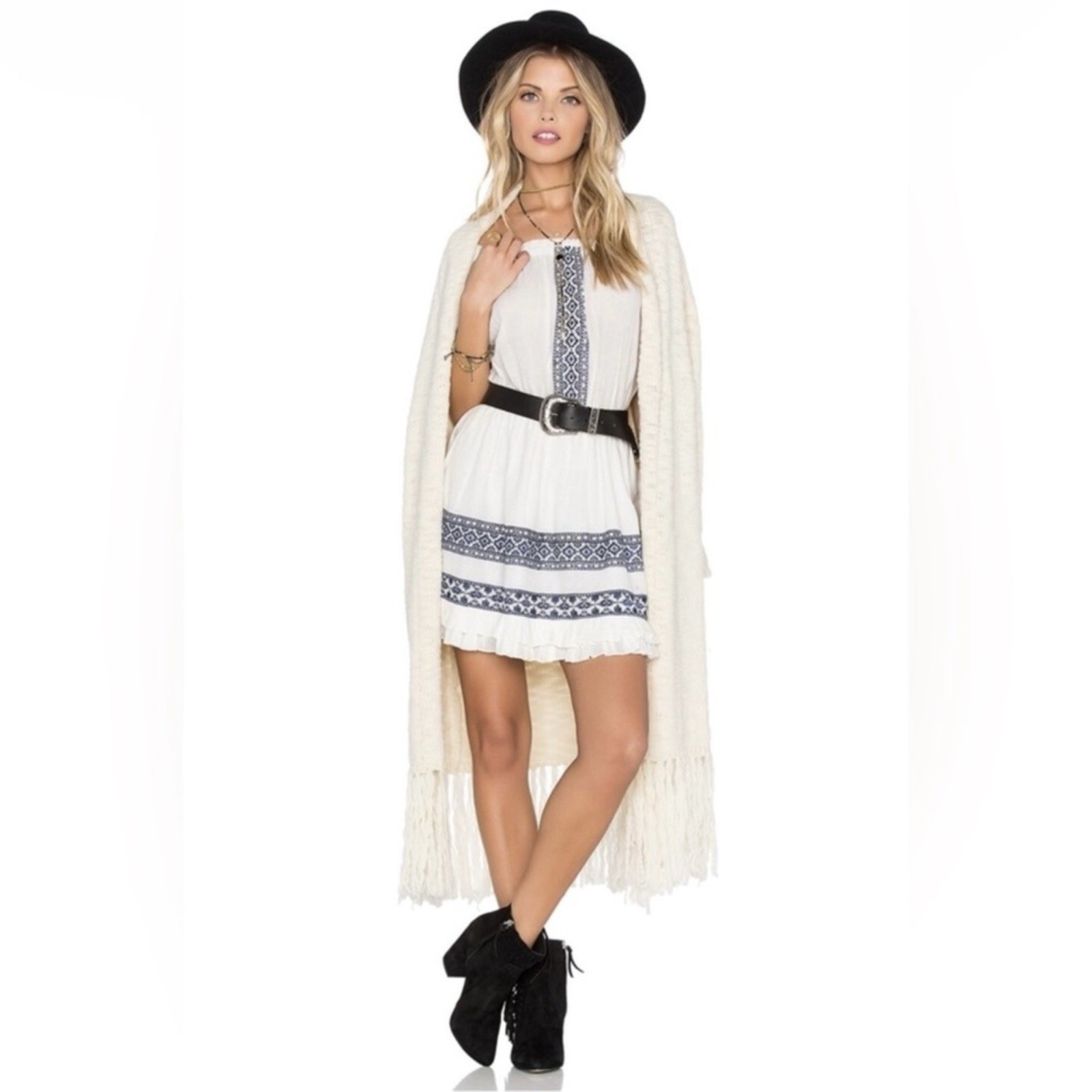 TULAROSA REVOLVE IVORY OFF-THE-SHOULDER EMBROIDERED MINI DRESS SMALL