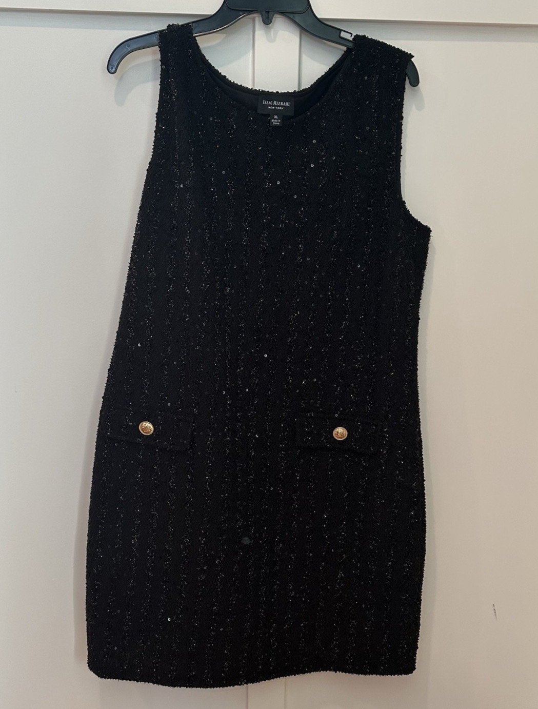 Glitz & Glamour Shift Dress Black boucle sequins XL Timeless Elegance