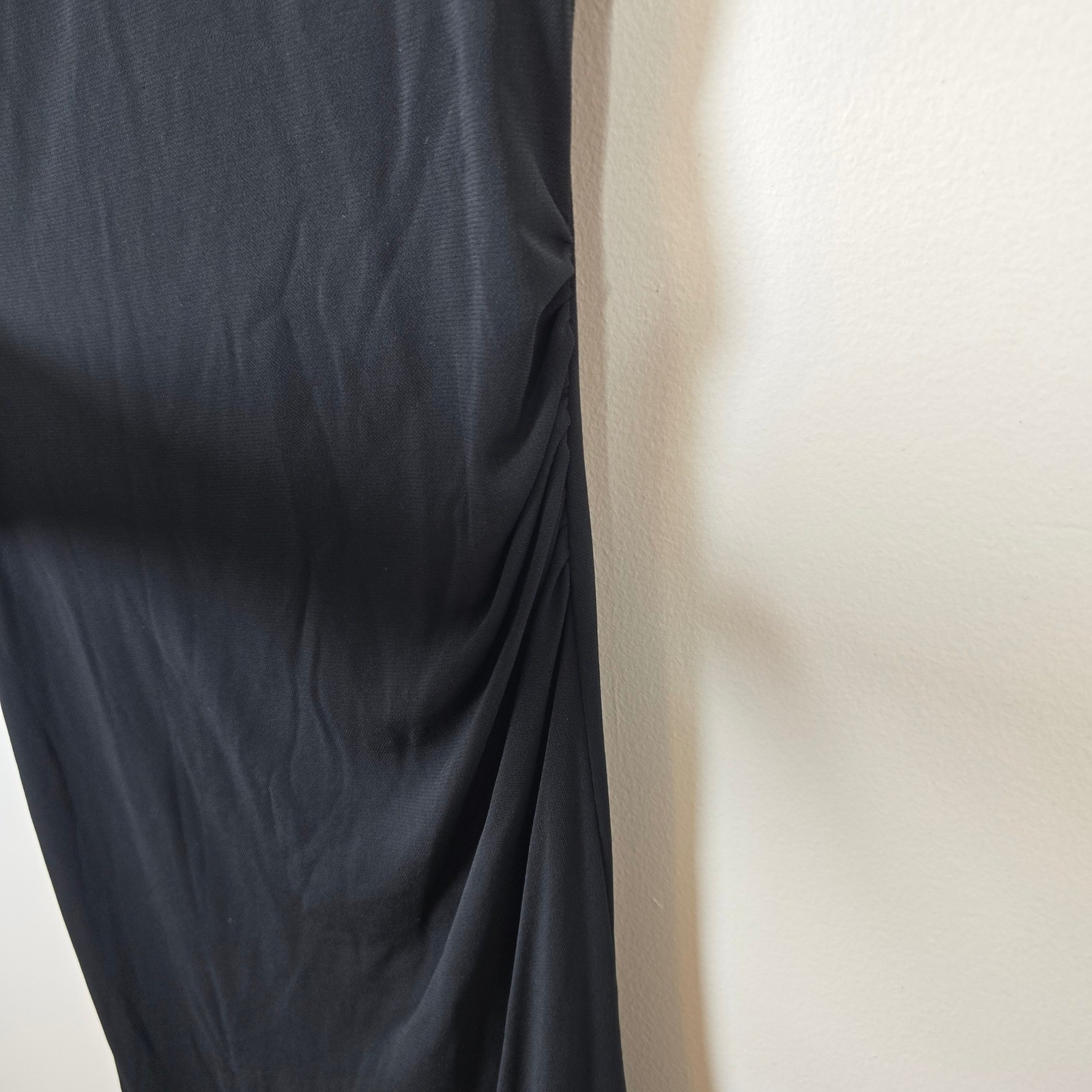 Maria Bianca Nero Black Ruched Side Slit Midi Dress Petite P Sleeveless