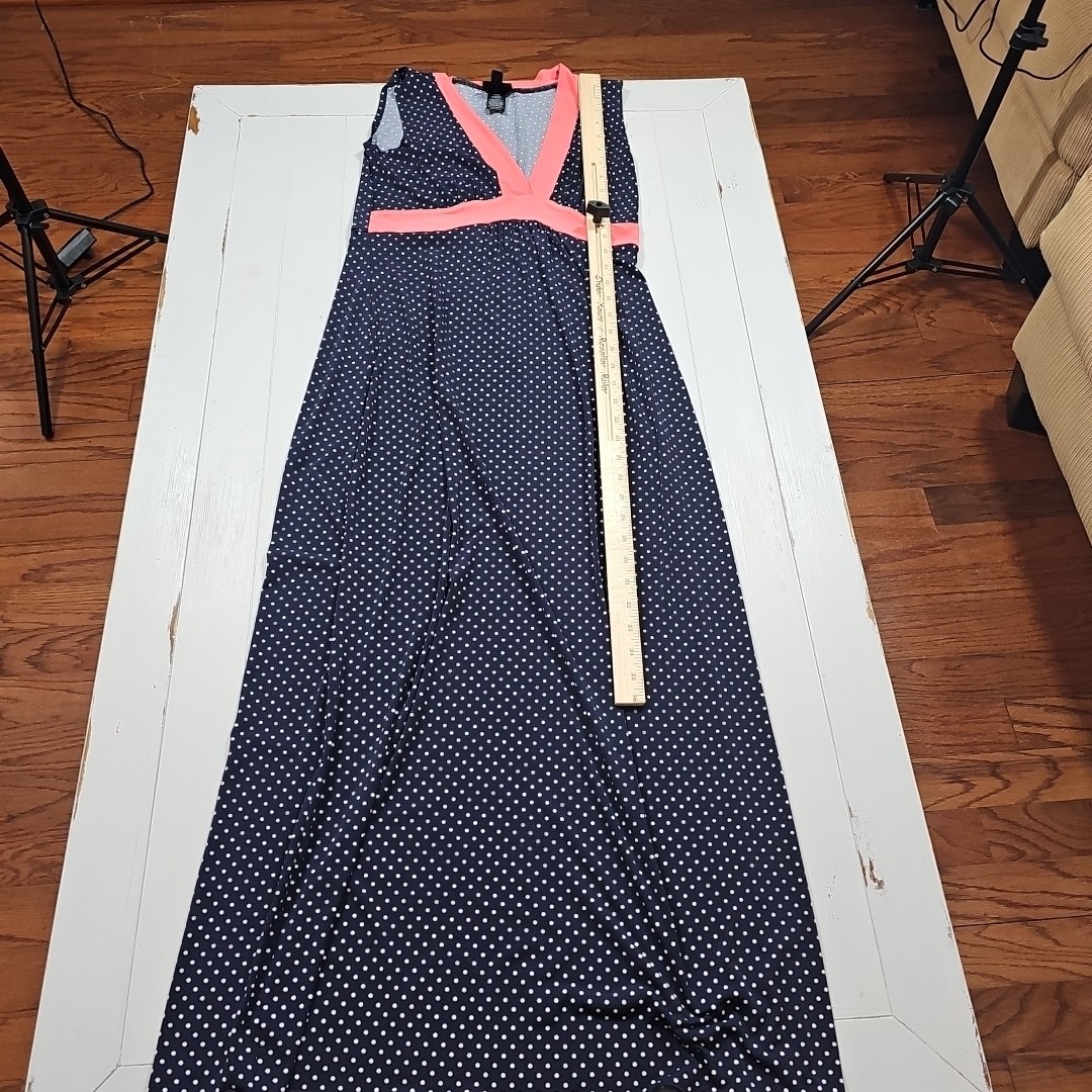 Enfocus Studio Size 8 Maxi Dress Sleeveless Navy Blue With White Polka Dots