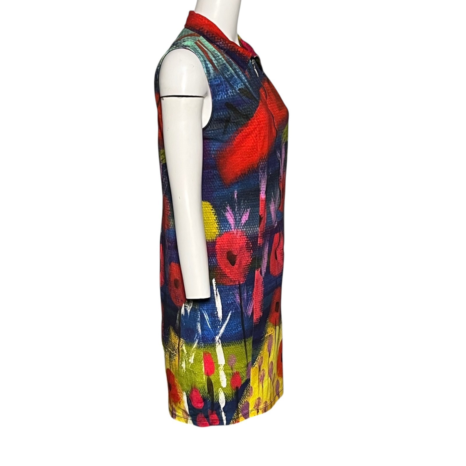 Dolcezza Simply Art Sleeveless Zip Front Sheath Dress Abstract Floral Print sz L