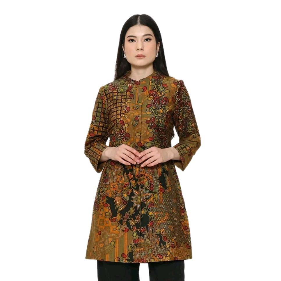 Kedu Batik Women’s Batik Tunic, Yellow CASSANDRA Cotton, Formal Women’s Tunic