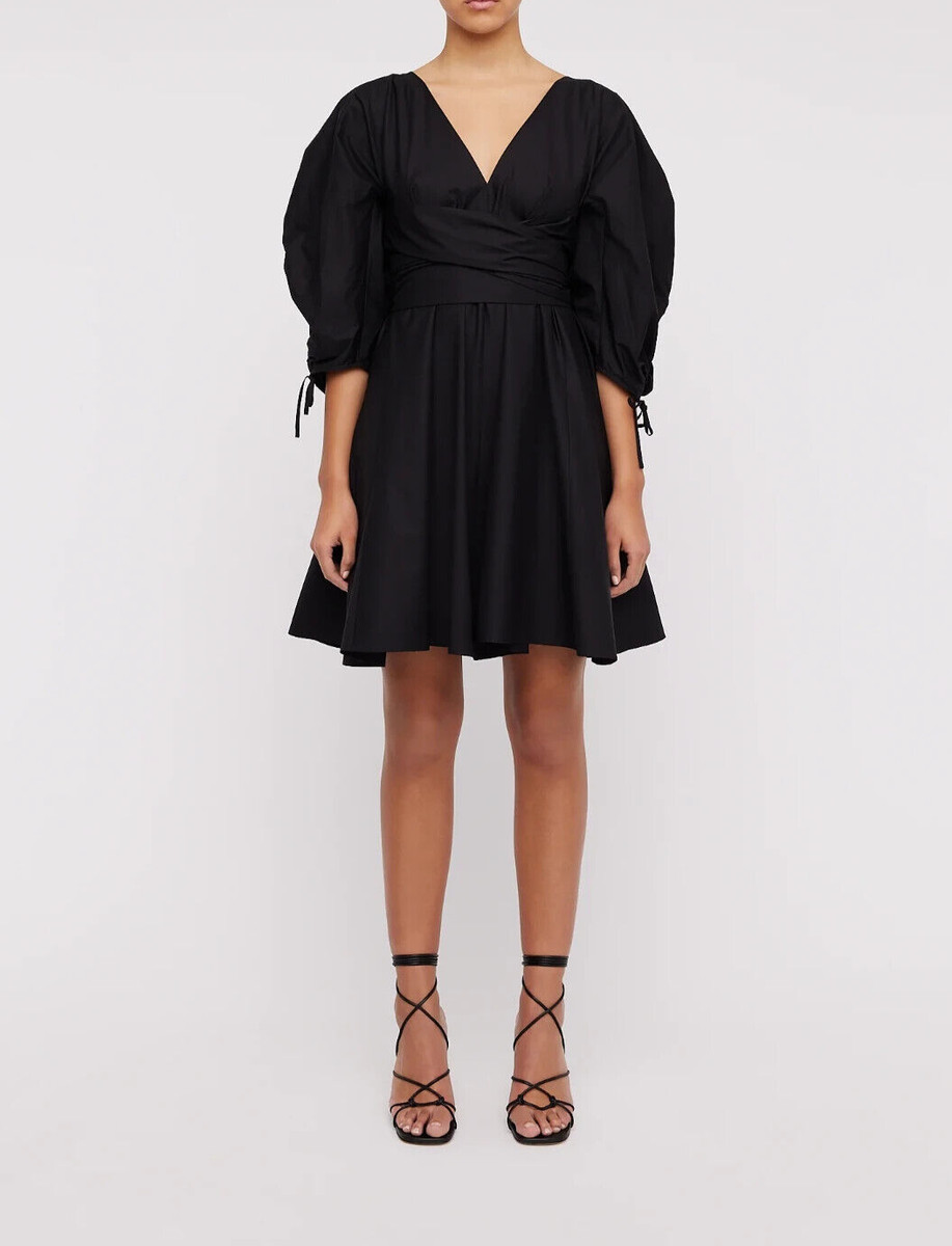 Scanlan Theodore Parachute Mini Dress Women AU 8 Black Designer Balloon Sleeve