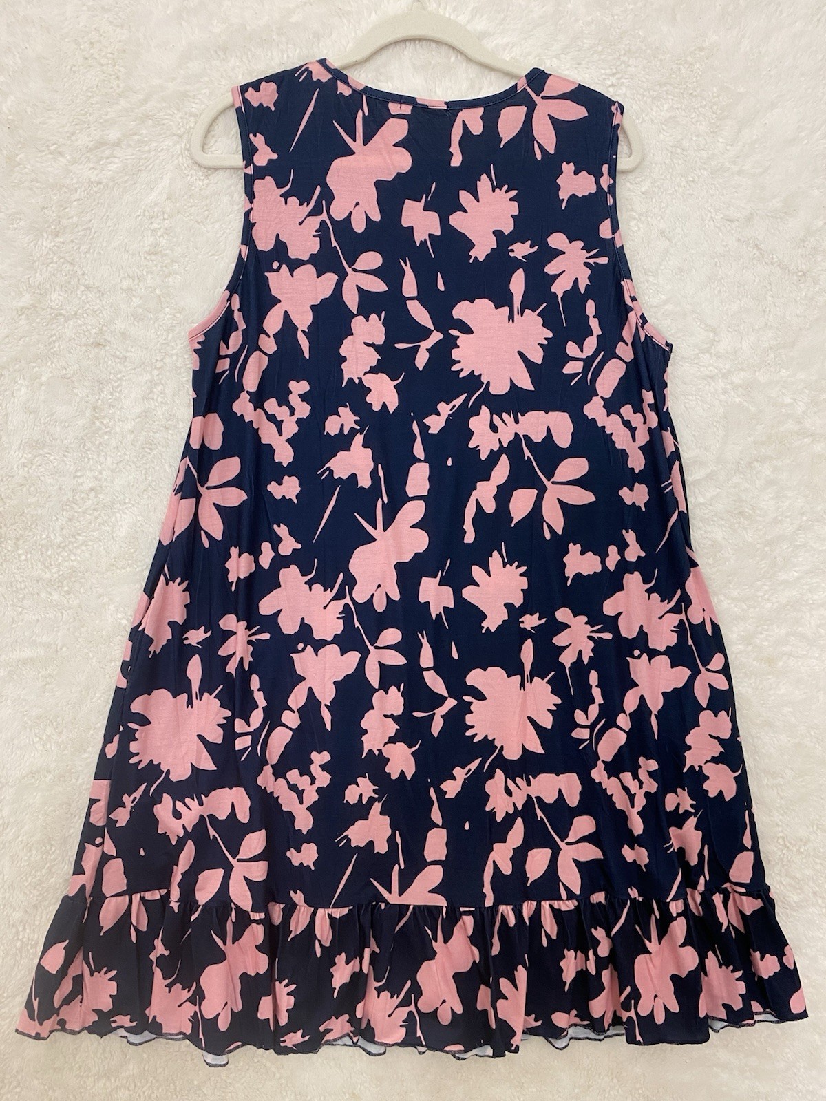 Womens Floral Ruffle Hem Sleeveless Midi Dress Size XL Navy & Pink Jersey NWT