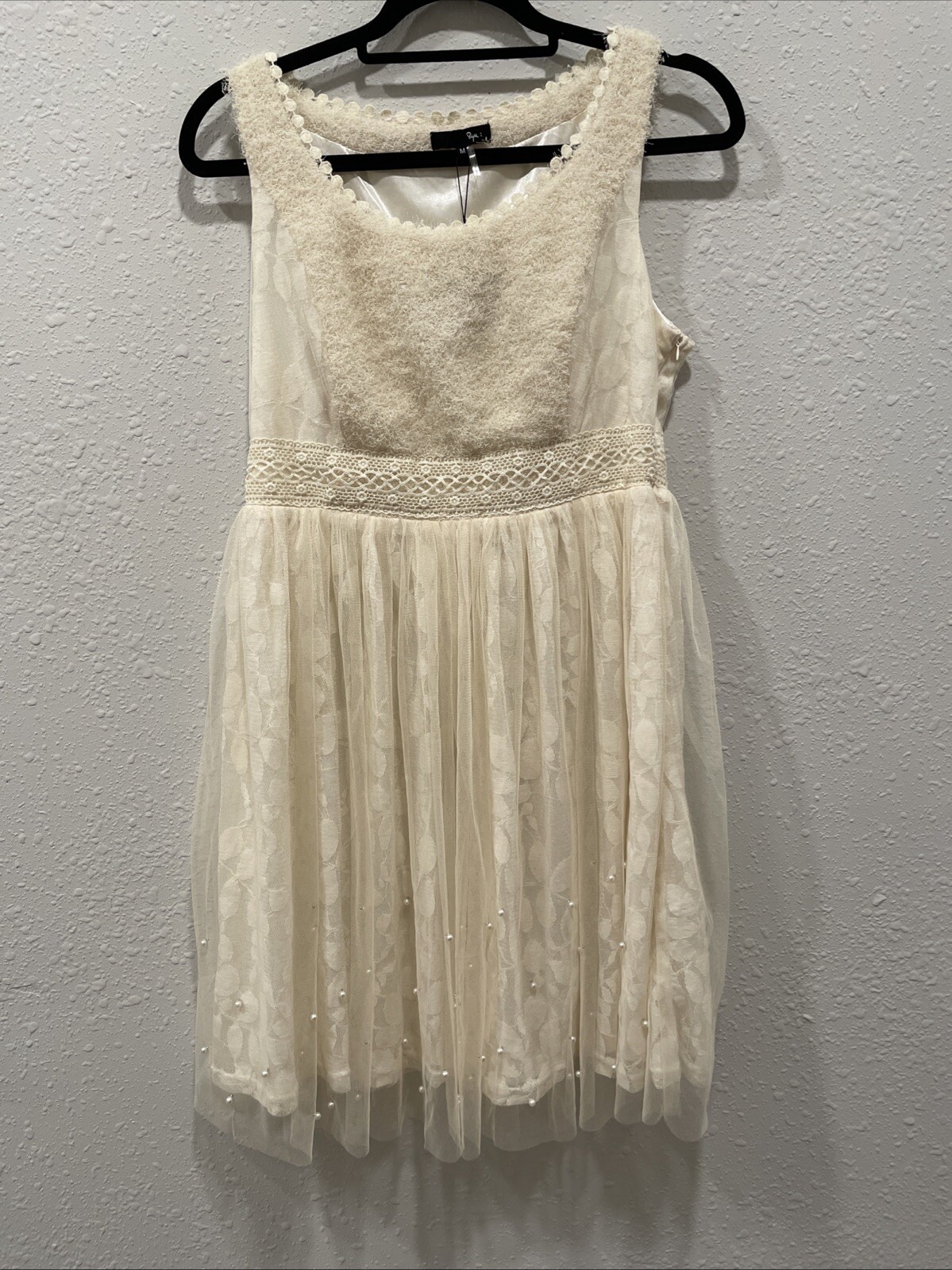 NWT Anthropologie Ryu Medium Cream Lace Cottagecore Mini Dress Vintage Style