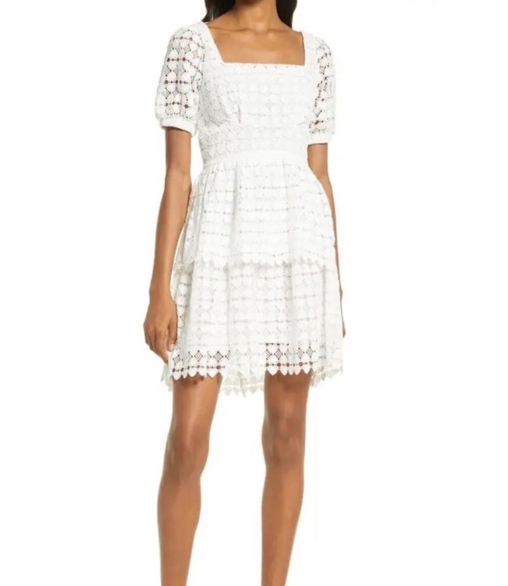 Amylynn Heart Crochet Tiered Puff Sleeve Dress