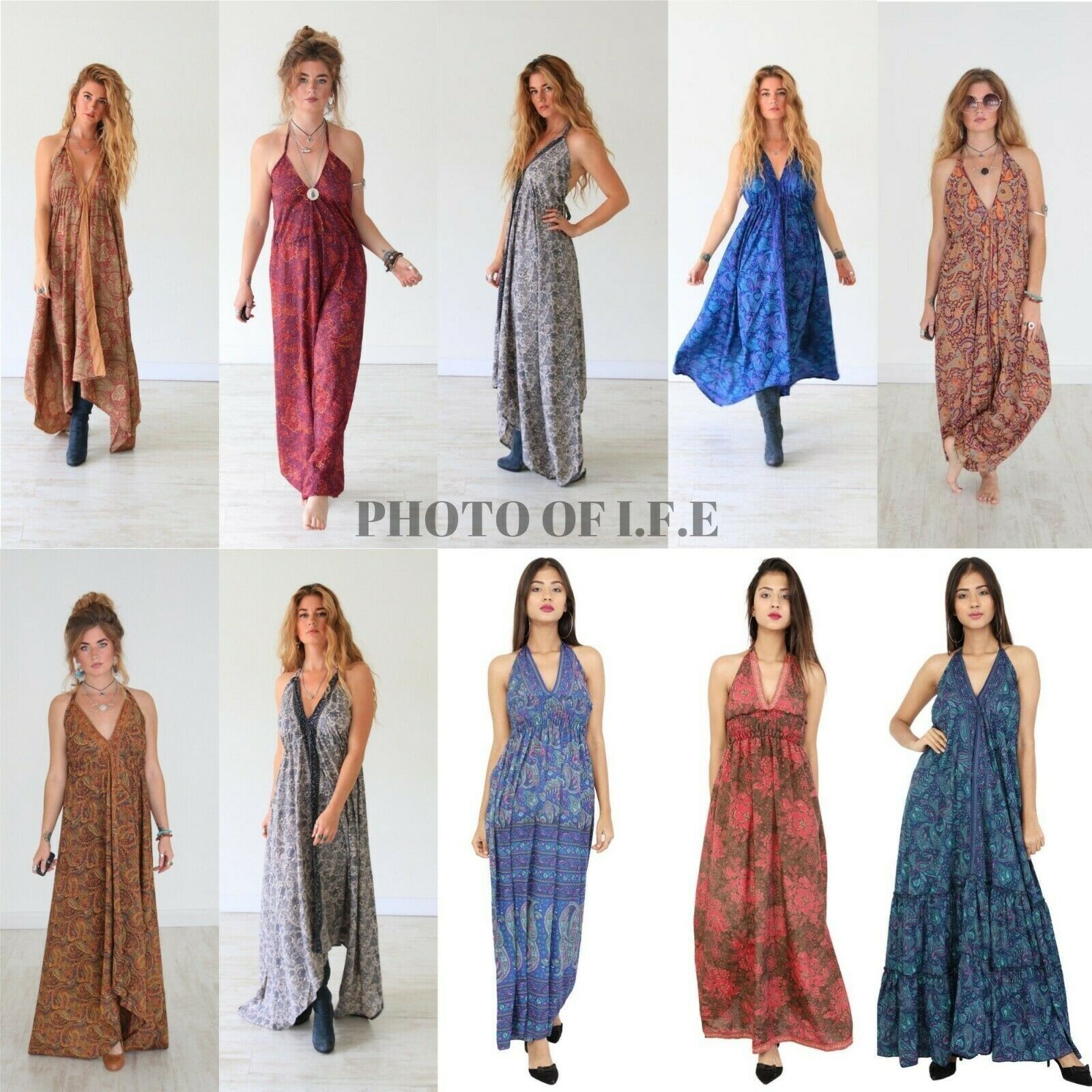 Handmade Ladies Casul Evening Summer 5 PC lot Dress indian Sari Silk Long Dress