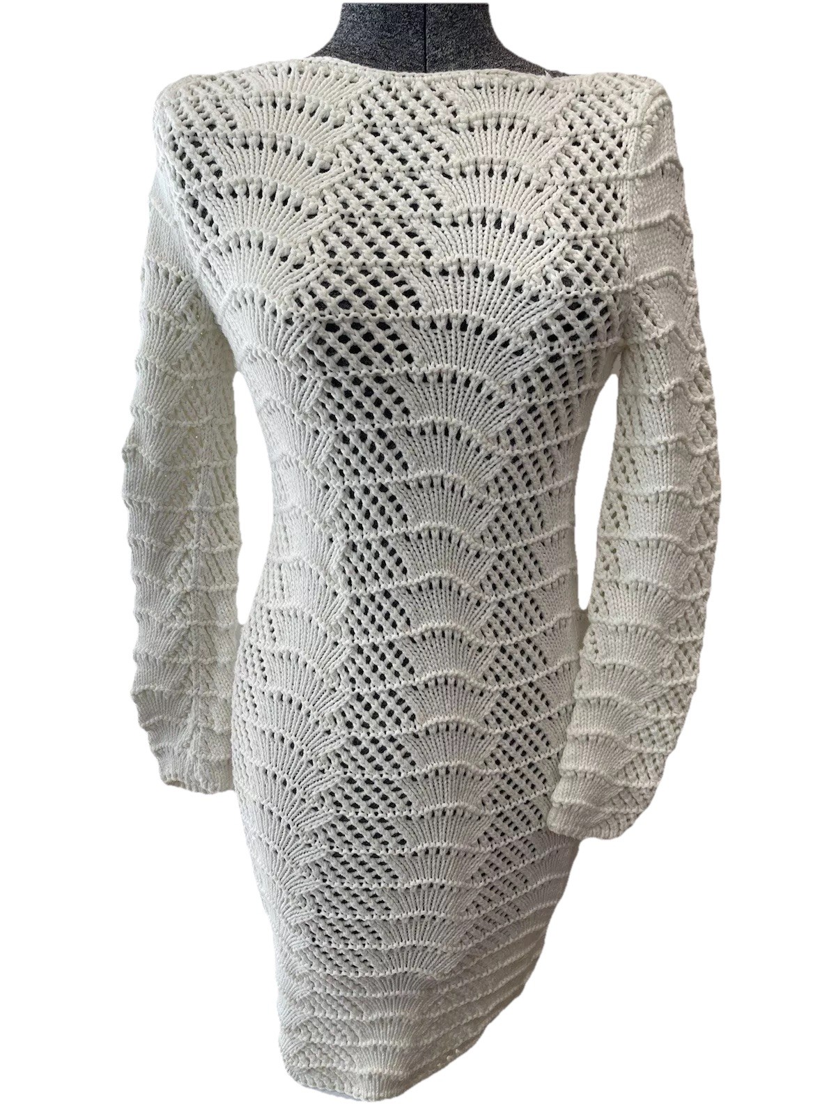 Bilingual Clothing Co Chunky Knit Open Cream Sweater Dress-size M-bodycon