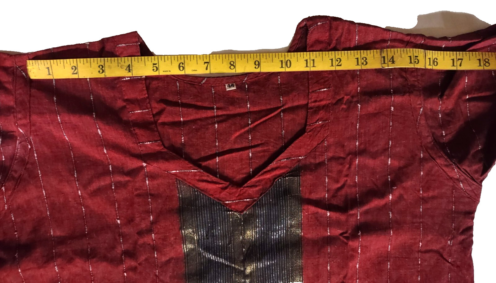 Maxi Dress Short Sleeve Black Gold Red Stripes Size 44 V Neck Gold trim