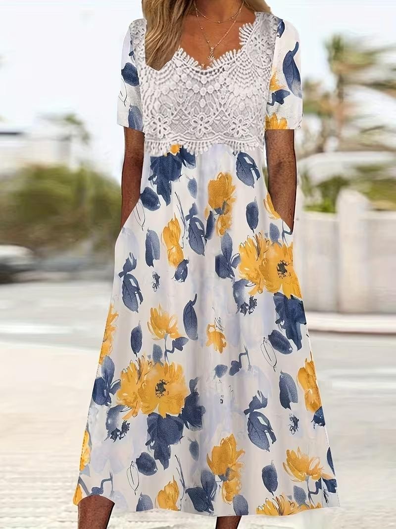 Plus 3XL (Size 20) – Elegant Tummy Coverage Flowy Floral Dress & Pockets ✨New