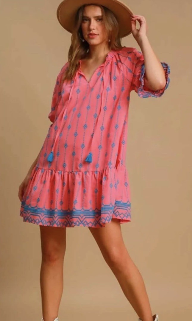 Umgee USA Embroidered Split Neck Bohemian Dress | Size Small | New With Tags