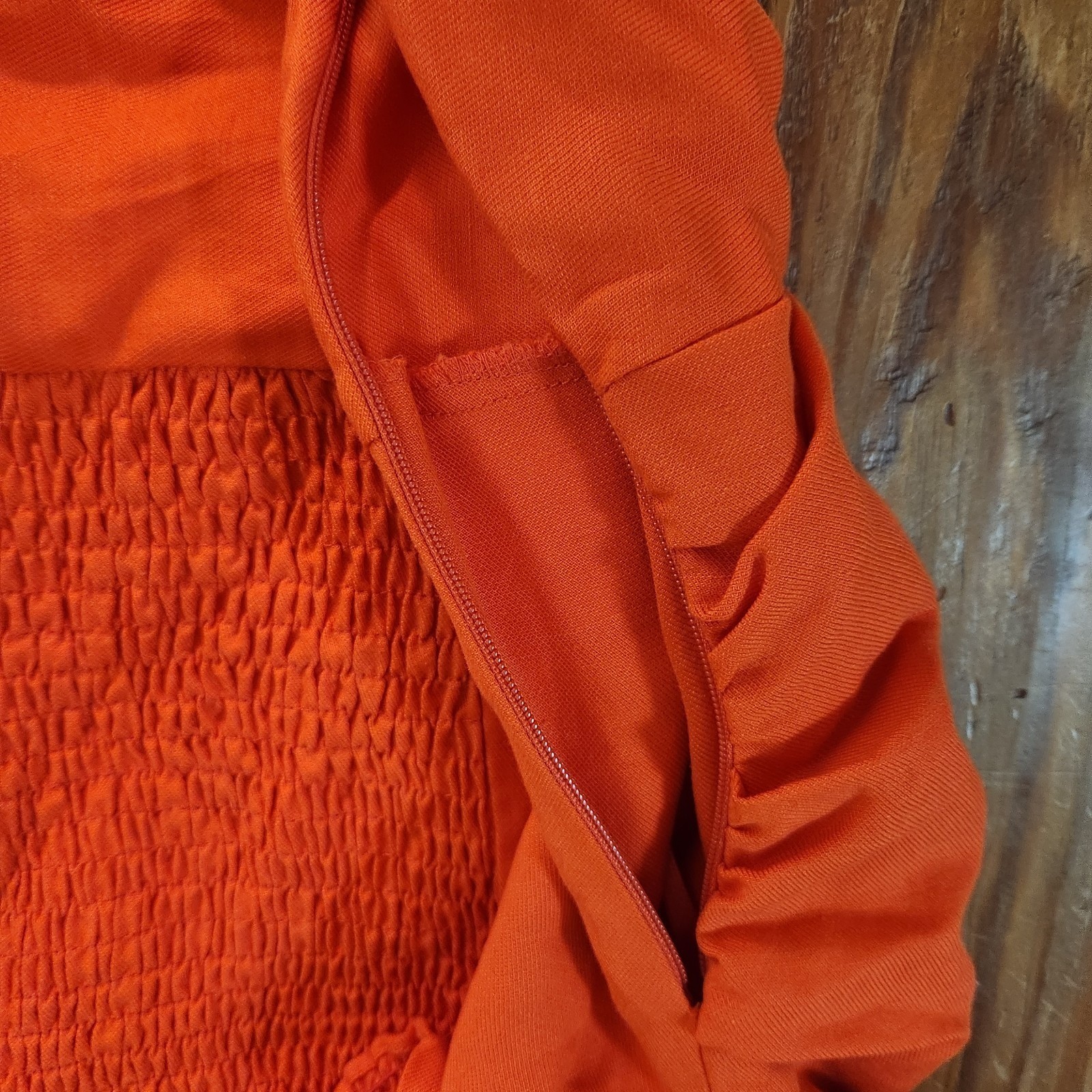 Reiss Shona Puff Sleeve Off-Shoulder Midi Dress Orange Linen Blend Sz 8 Smocked