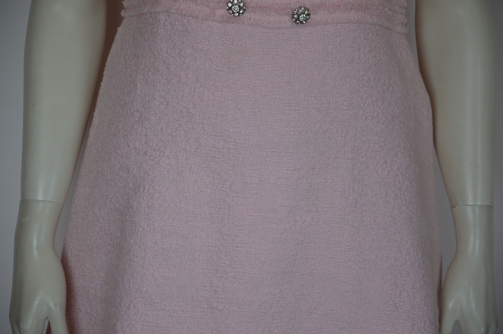 ZARA Pink Fitted Frayed Trims Tweed Boucle Gem Stone Button Mini Dress LARGE L