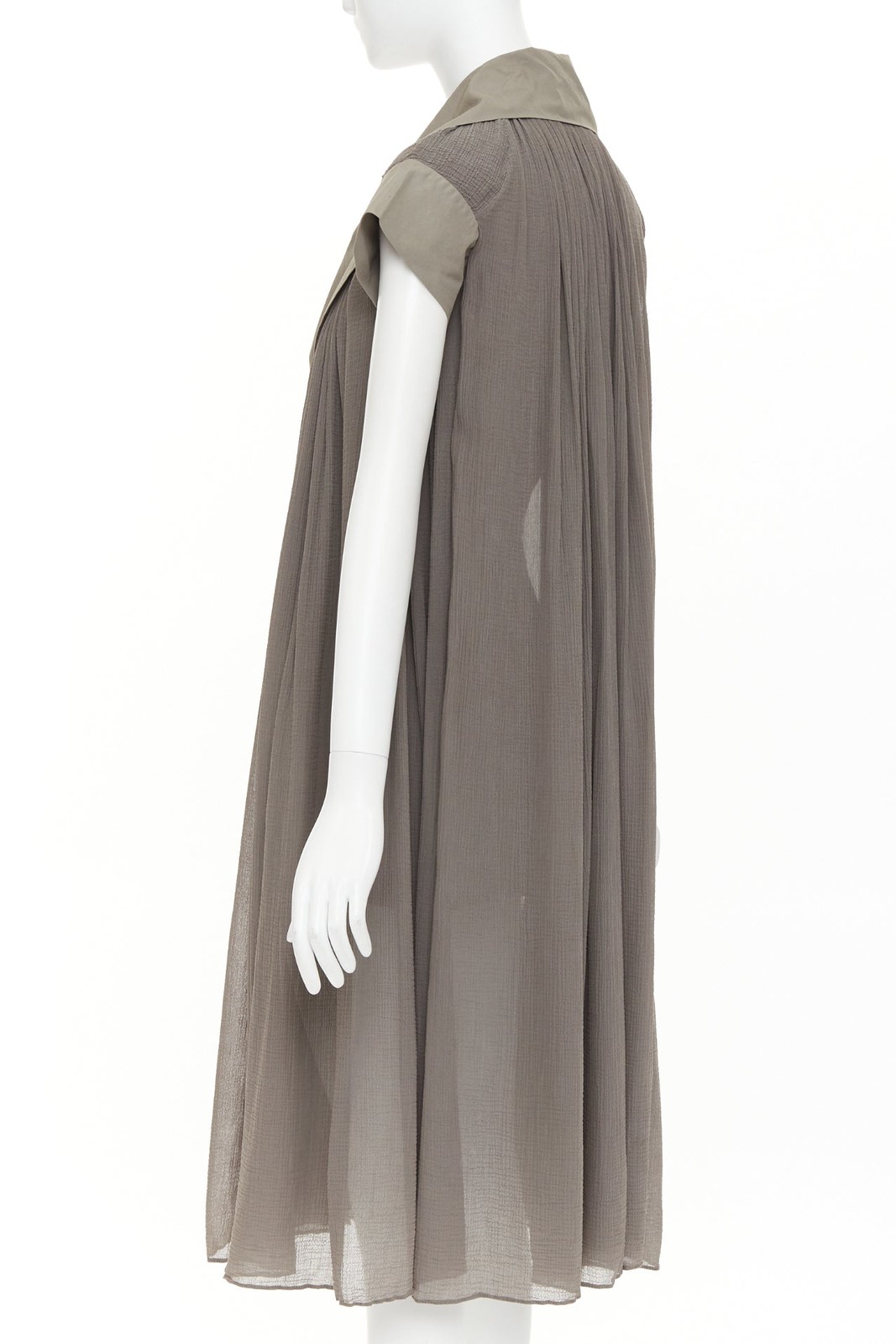 BOTTEGA VENETA grey cotton chiffon pleated plunge spread collar dress IT40 S