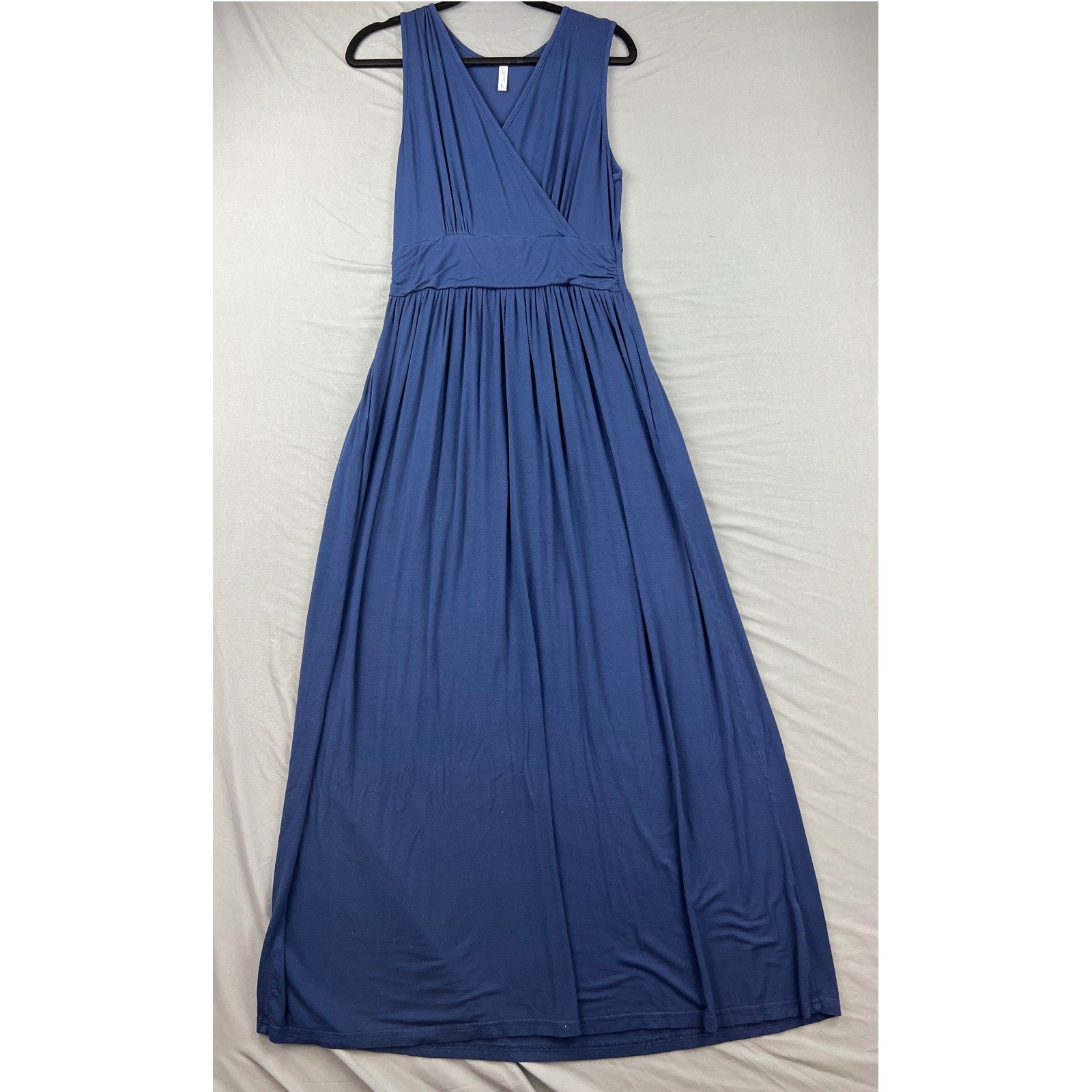Lilbetter Maxi Dress Women Large Blue Good Sleeveless V-Neck Pocket Empire Waist