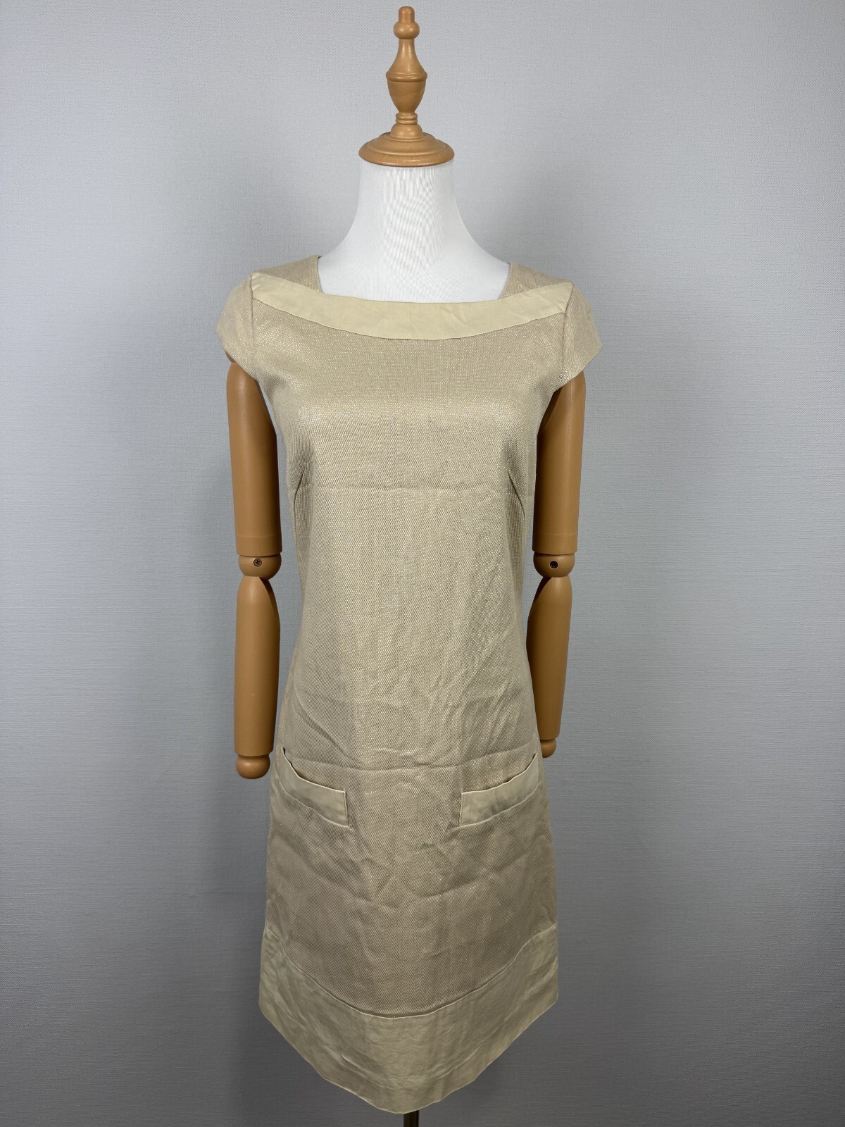Laurel Beige Back Zipper Sleeveless Bodycon Tight Knit Pockets Dress Sz 36