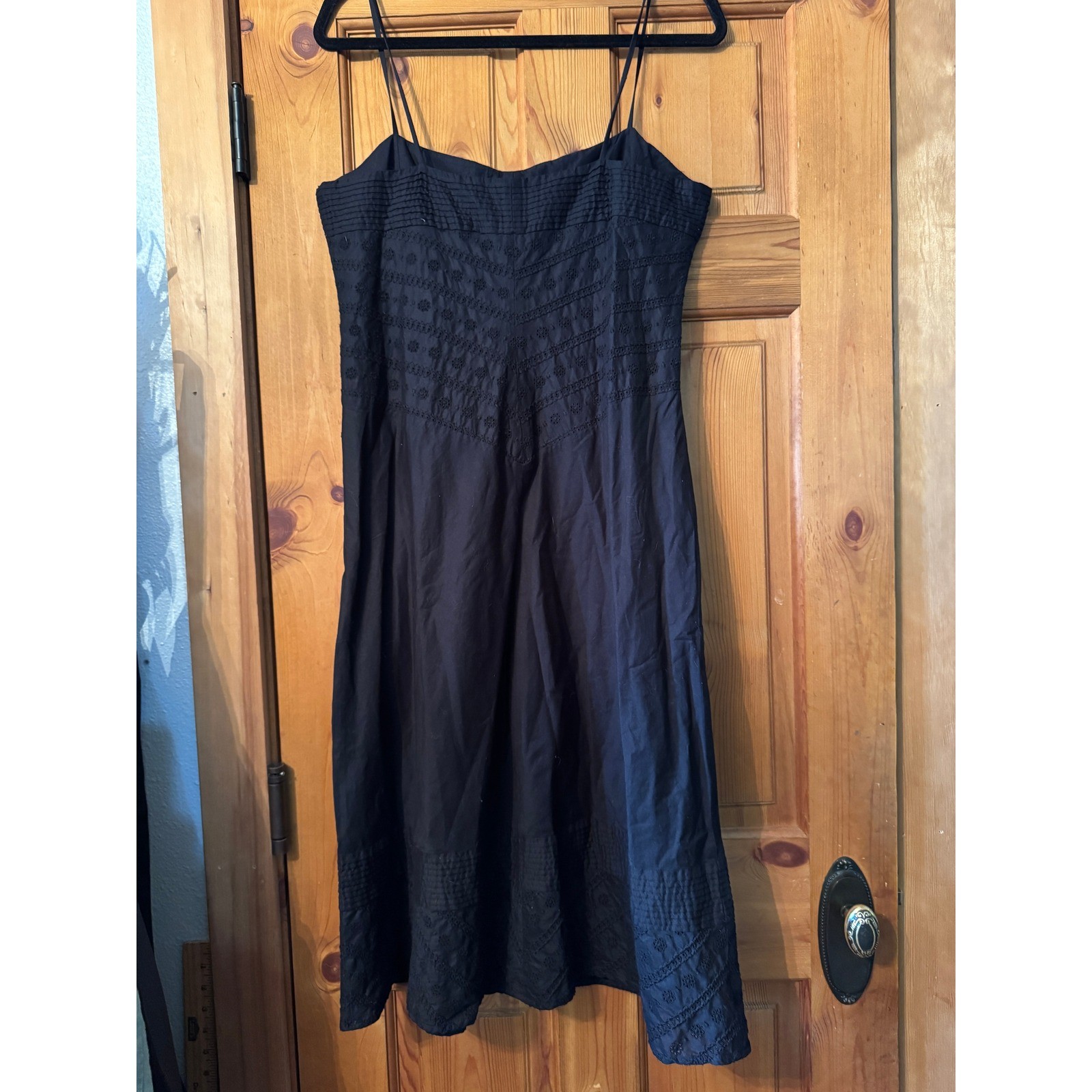 J.Crew Black Eyelet Cotton Spaghetti Strap Sun Dress Size 12 Style 64184 SU 04