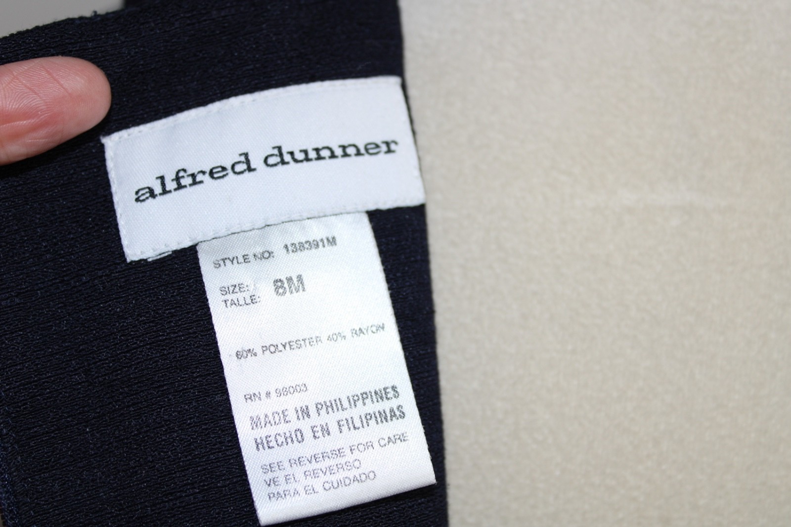 VTG Alfred Dunner Navy Blue Sleeveless Shift Dress Textured Linen-Like Fabric 8