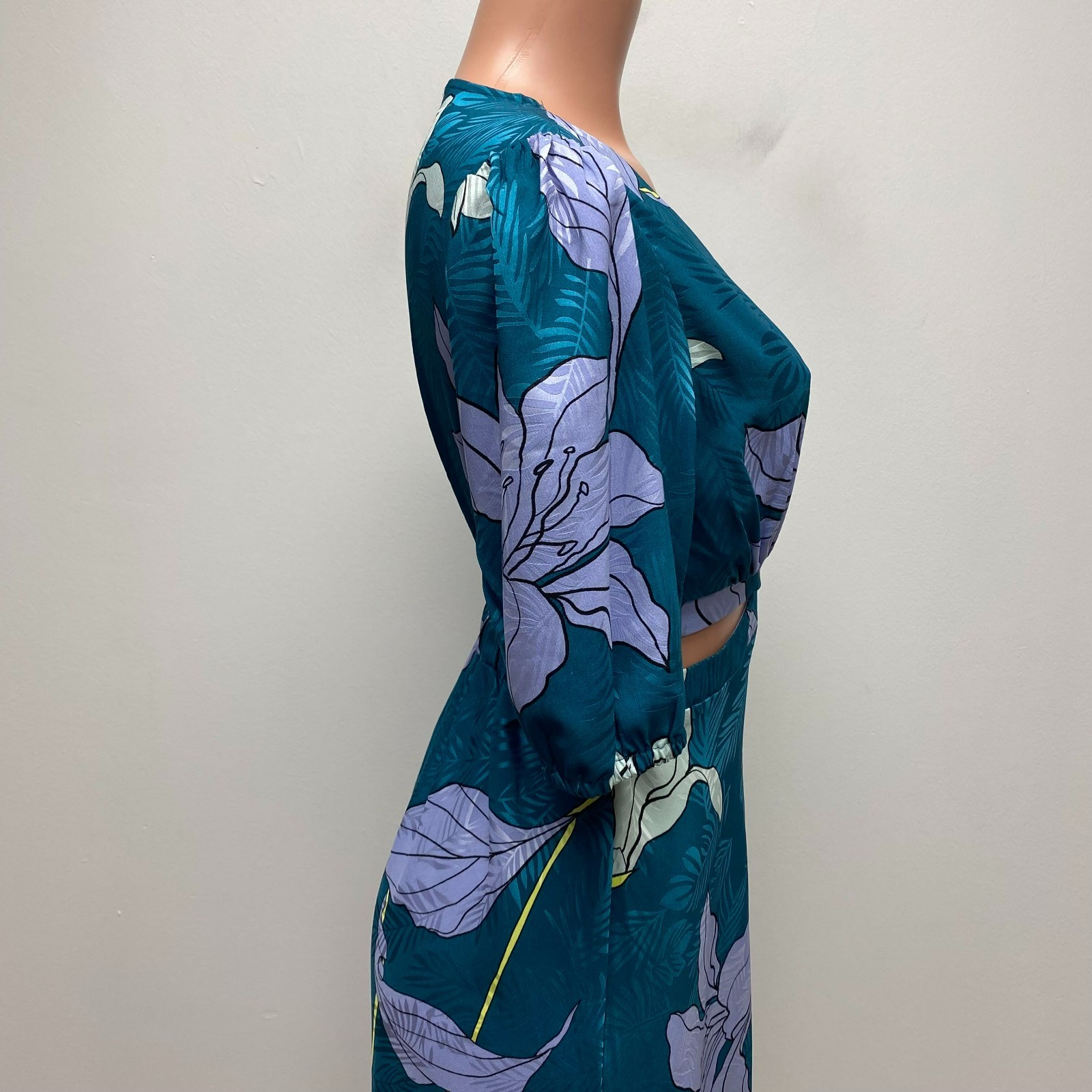 Sofia Jeans by Sofia Vergara Womens Blue Floral Satin Jacquard Midi Dress S