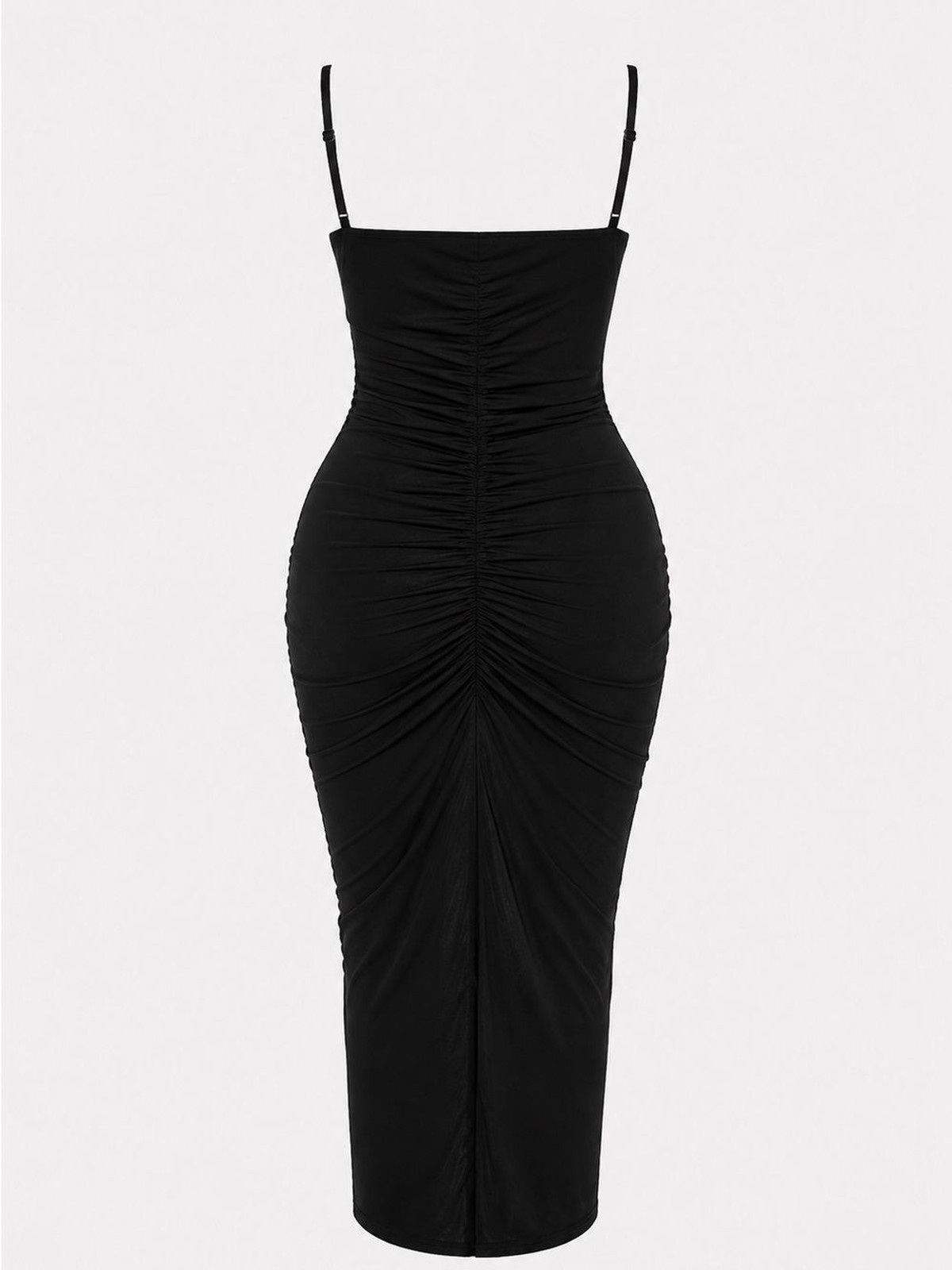 Fashion Nova Ruched High-Low Midi Dress – Black – Size Large