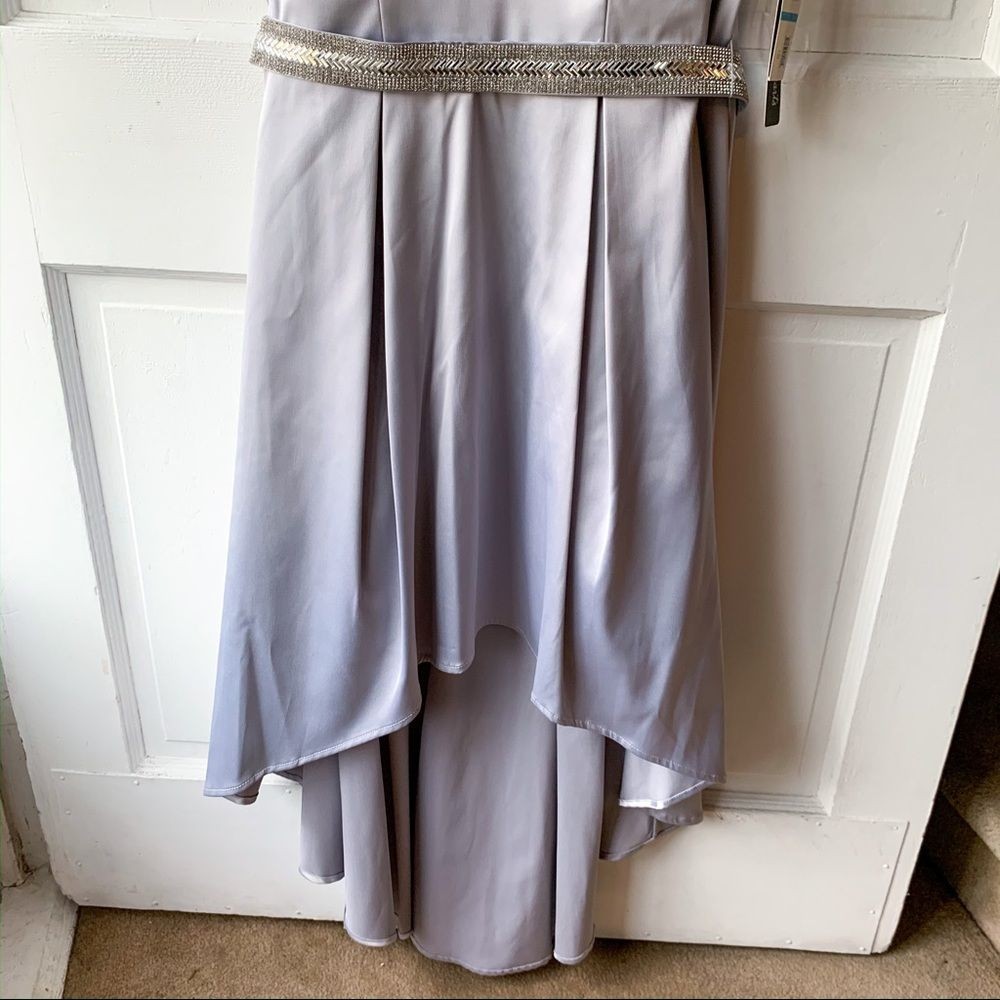 Sequin Hearts Nordstrom Silver High Low Belted Formal Dress, Size 9 NWT