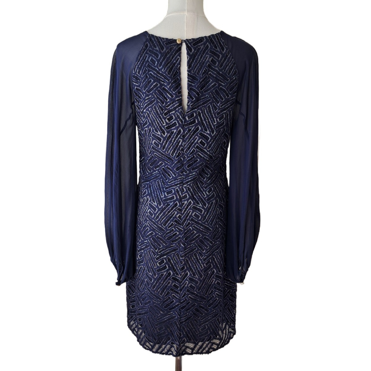 LILLY PULITZER Carleigh Tunic Mini Party Dress Bamboo Lace Navy Silver SZ 4
