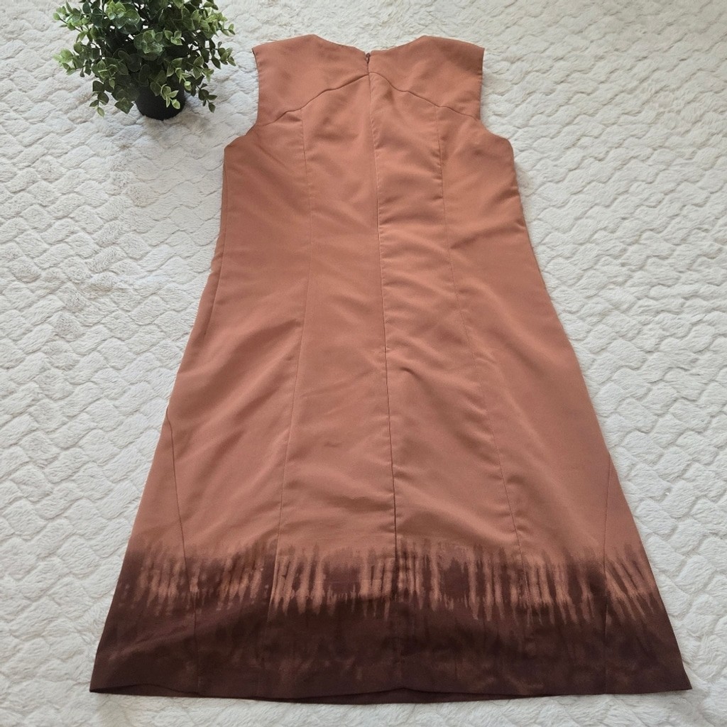 Simply Vera Wang Burnt Orange Burnt Brown Trim Sleeveless V-Neck Dress, Size 4
