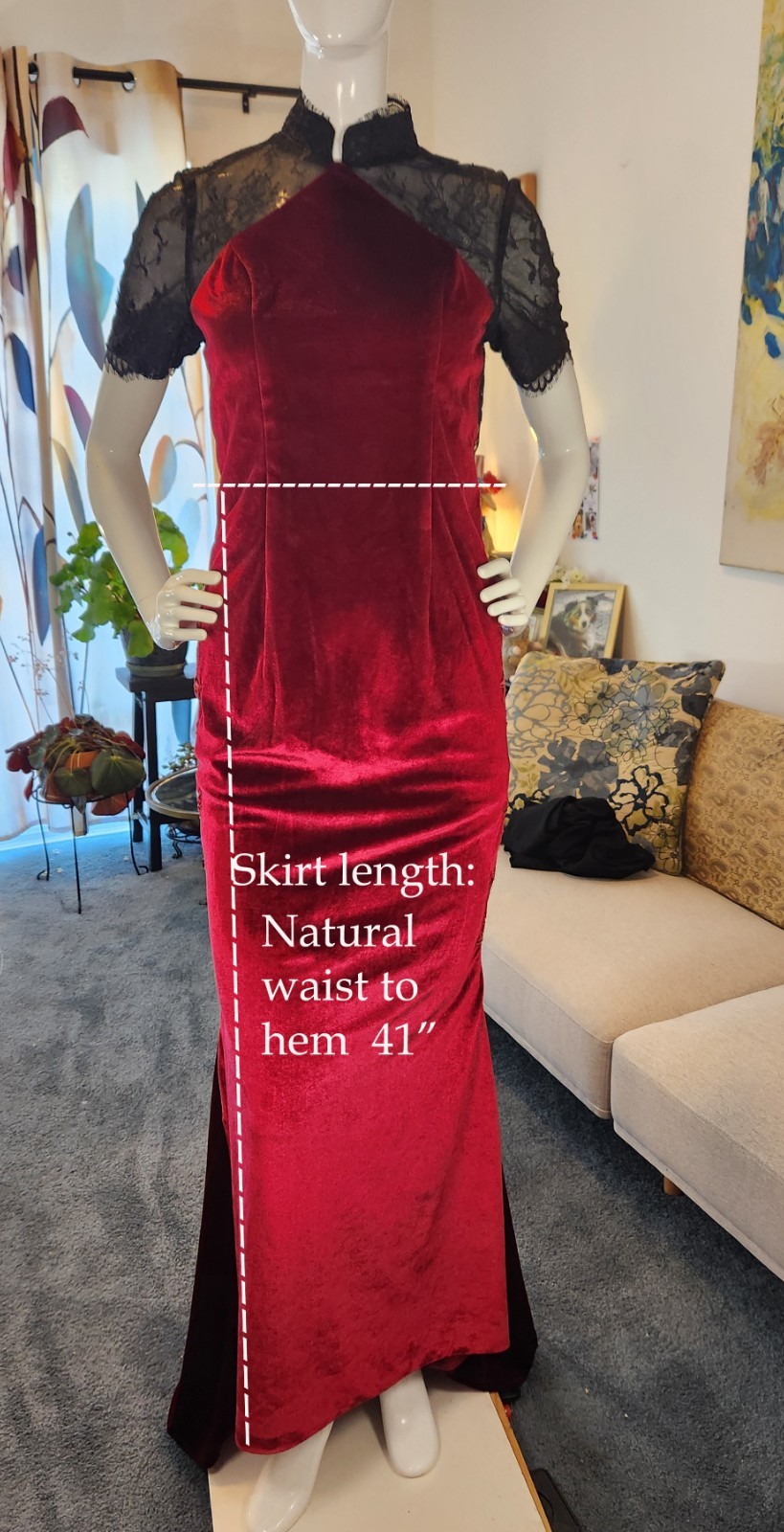 Red Carpet stretch velour dress with Chantilly and Alencon lace size S/M – NWT