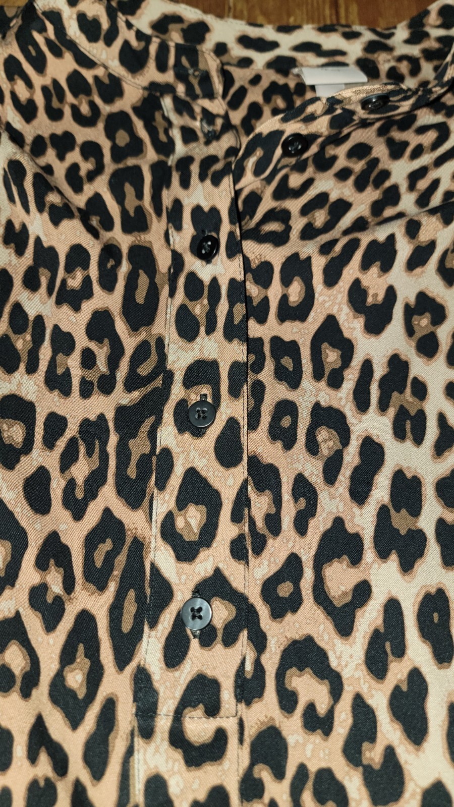 H&M Beige Leopard Pattern Short & Wide Dress W/Long Balloon Sleeves Size XL NWOT